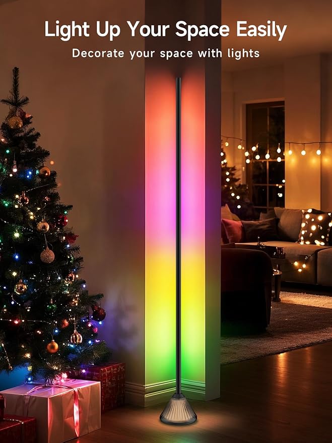 Tyute Corner Floor Lamp, Smart RGB LED Corner Lamp with App & Remote Control, Music Sync, Scene Modes, Modern Ambient Lighting Floor Lamp for Living Room, Bedroom, Gaming Room Decor