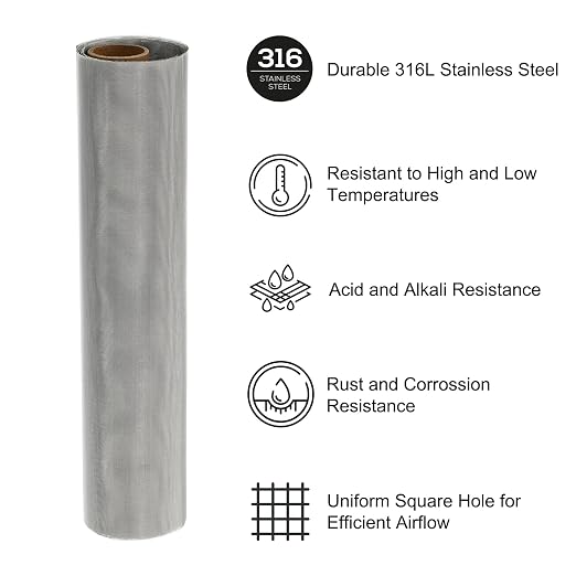 PATIKIL 40" L x 10" W Woven Wire Mesh, 80 Mesh 316L Stainless Steel Air Vent - Image 3