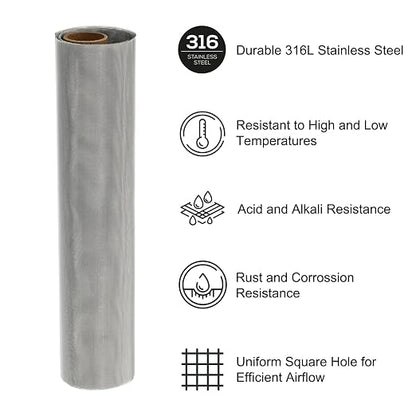 PATIKIL 40" L x 10" W Woven Wire Mesh, 80 Mesh 316L Stainless Steel Air Vent - Image 3