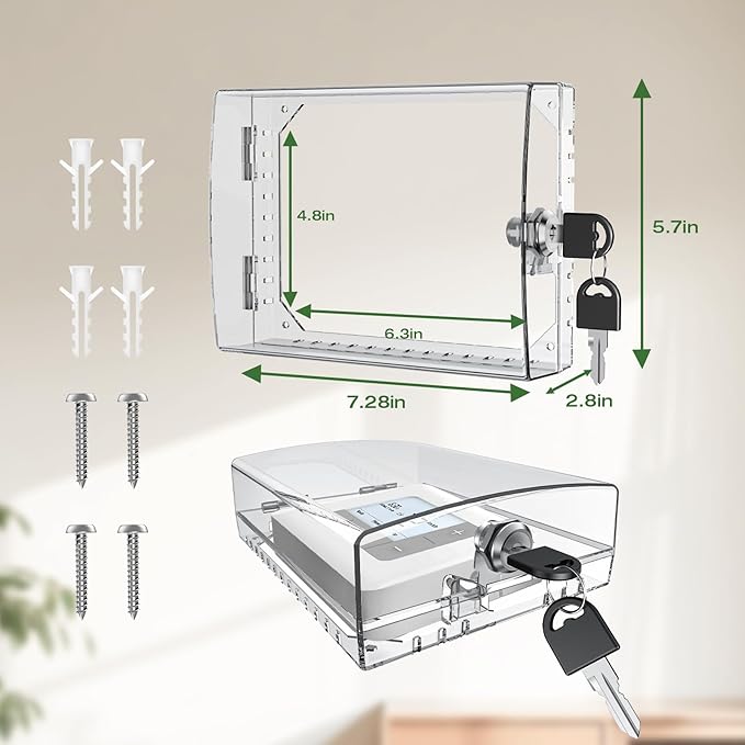 AUURIO Upgraded Thermostat Lock Box with Key, Large Space Thermostat Cover Seamless Anastomosis, Clear Decorative AC Lock Box Cover on Wall Fits Thermostats 4.8" H x 6" W or Smaller