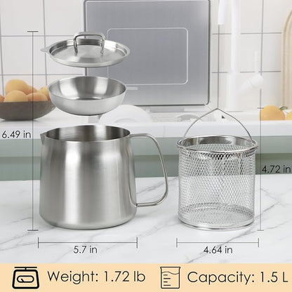 50oz 304 Stainless Steel Oil Filter Pot, Heavy Duty Bacon Grease Container & - Image 6