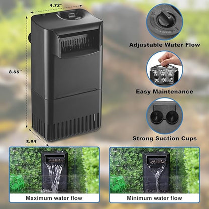 222GPH 10W Turtle Tank Filter Aquarium Filter Power Adjustable 10-40 Gal. Small - Image 4