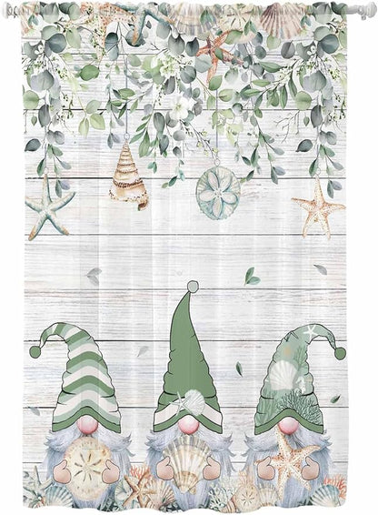Sheer Curtains 63 Inch Length, Coastal Eucalyptus Leaf Semi Sheer Curtains by Unknown