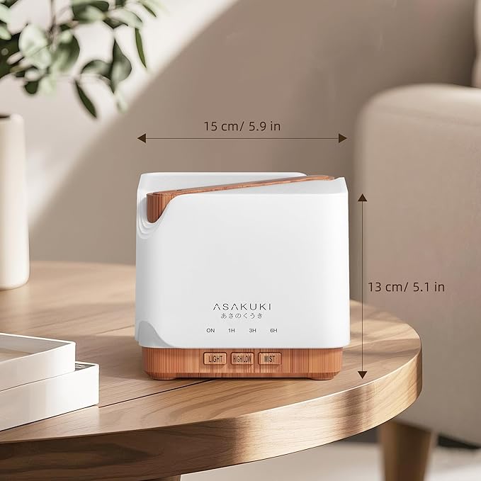 ASAKUKI 700 ml Premium Essential Oil Diffuser, 5 in 1 Ultrasonic Aromatherapy Fragrant Oil Vaporizer Humidifier, Timer and Auto-Off Safety Switch, 7 LED Light Colors