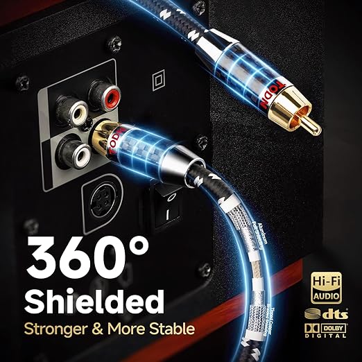 TODN 75-Ohm Coaxial Digital Audio Cable Audiophile 24K Gold-Plated RCA Male Connector SPDIF Coax Cable with OCC-Core, Dual Shielded for Subs/TVs/Apms (4.9ft /1.5m)