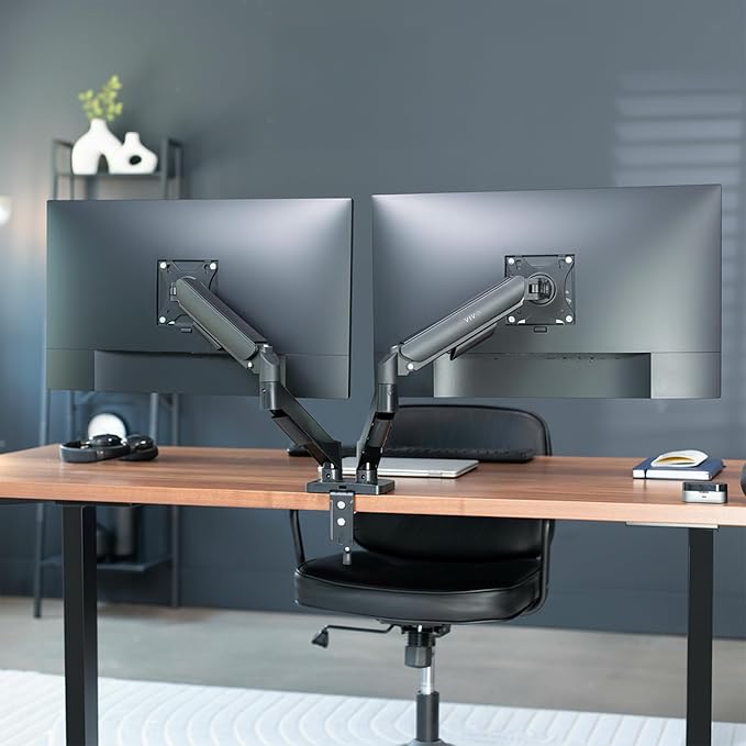 VIVO Dual Monitor up to 32 inches and 19.8 lbs per Screen, Pneumatic Arm Desk Mount, Articulating Counterbalance, VESA Stand, Classic, STAND-V002O