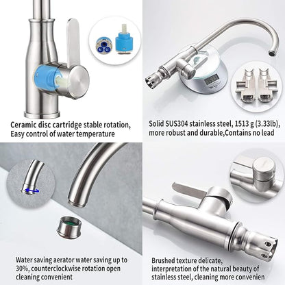 Single Handle Kitchen Faucet Stainless Steel Brushed Nickel，Modern High Arc - Image 3