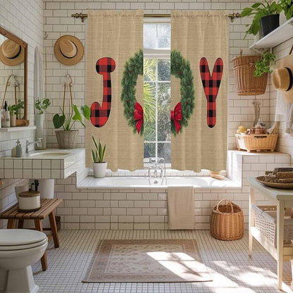 Red Green Christmas Window Curtains 63 Inch Long 2 Panel Set, Rod Pocket - Image 5