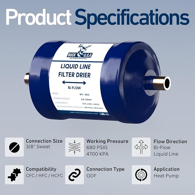 Buck Bi-Flow Refrigerant Liquid Line Filter Drier 3/8" ODF Sweat BFK-083S - Image 2