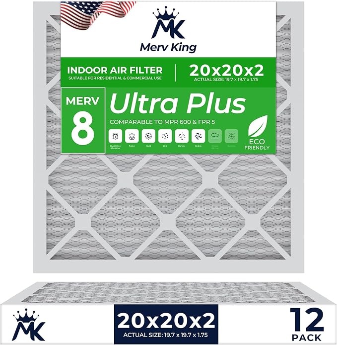 MervKing 20x20x2 Air Filter Actual Size: 19.7" x 19.7" x 1.75" MERV 8 MPR by MervKing