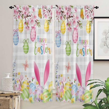 Happy Easter Living Room Curtains 72 Inches length, Spring Watercolor Bunny - Image 2