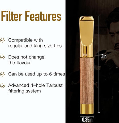 Reusable Washable Cigarette Filter Tips Mouthpiece Handcrafted Solid Wood Metal - Image 5