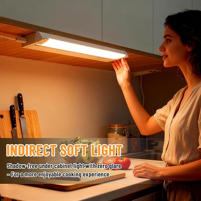 24" 4Pack Hardwired Under Cabinet LED Light Plug in, 16W 1200LM, 3CCT (3000K/4000K/5000K), Rotatable 45°, Connect Up to 10 Fixtures, Under Counter Lights Linkable for Kitchens and Offices