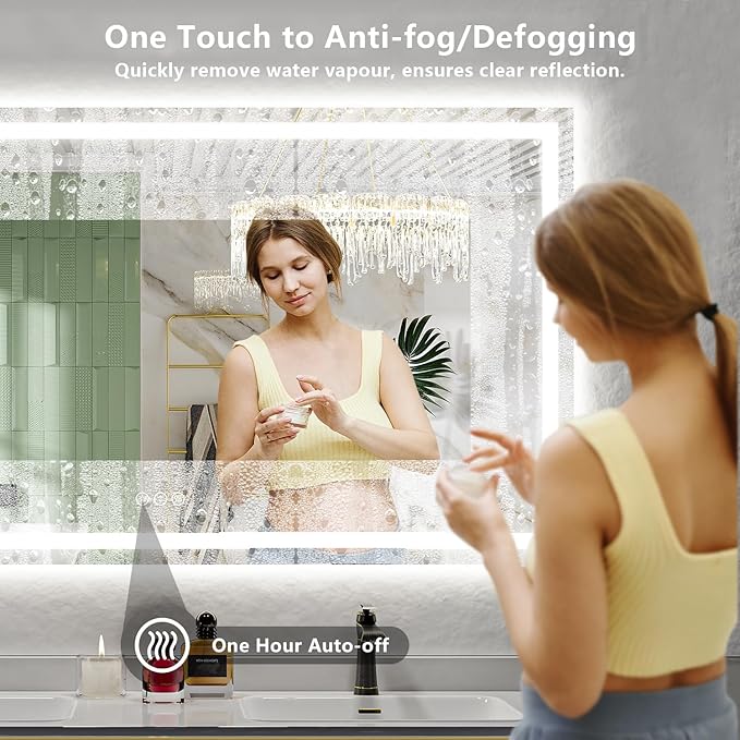 YEELAIT 68x36 Inch LED Bathroom Mirror with Lights Front and Backlit Lighted Vanity Mirror for Bathroom Wall with 3 Colors Dimmable Anti-Fog Memory Shatter-Proof IP54 Waterproof Horizontal/Vertical