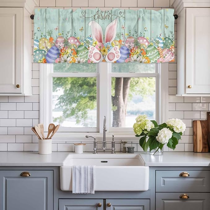 Easter Curtain Valances for Windows, Kitchen Valance Window Treatment, Spring - Image 2