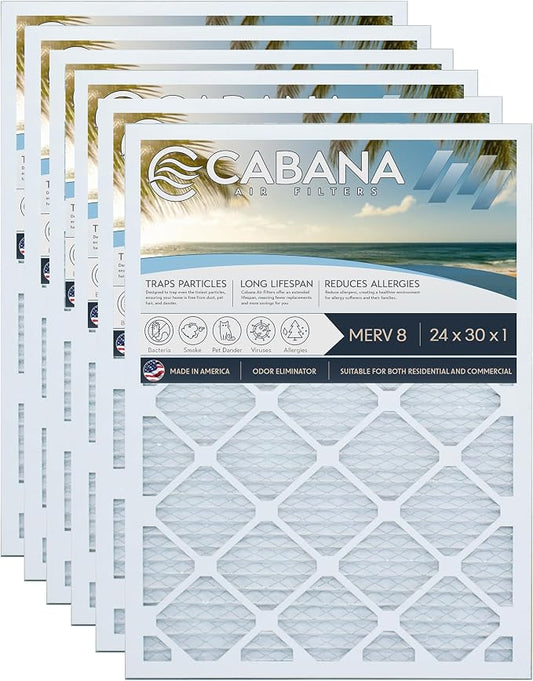Cabana Filters 6-Pack 24x30x1 MERV 8 AC Furnace Air Filter by CabanaAirFilters