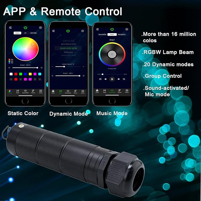Car Use Starlight Headliner Kits, AZIMOM RGBW 6W Fiber Optic Star Ceiling Light Kit 450pcs 0.03in 9.8ft, Bluetooth/APP & Sound Activated Sensory Music Mode Home Roof Ceiling Decor