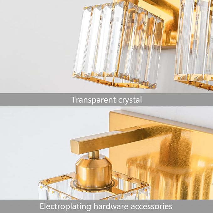 FDPBY Modern Bathroom Vanity Light 3-Lights Gold Crystal Bathroom Wall Light Vanity Light Fixtures，20.47-inch Modern Minimalist Design