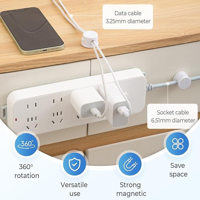 Cord Organizer Holder, Cable Management Cord Holder Organizer, Under Desk Cord Hider, for Home Office Desk Phone Car Wall Desktop Nightstand (White-6PCS)