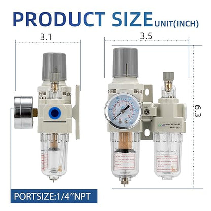 1/4" NPT Compressed Air Filter Regulator Lubricator Combination Water/Oil Trap - Image 3