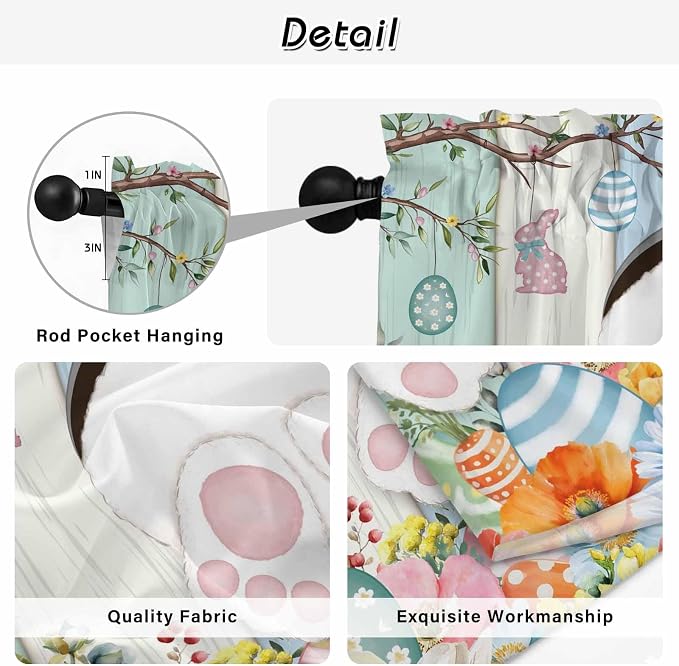 Easter Kitchen Curtains 45 Inch Long 2 Panel Set, Rod Pocket Window Treatment - Image 9