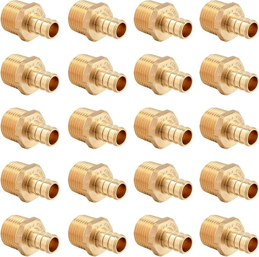 20 PCS EFIELD Pex Barb Crimp Brass Fittings 1/2 inch x 1/2 inch NPT Male Adapter by EFIELDPEXTUBING