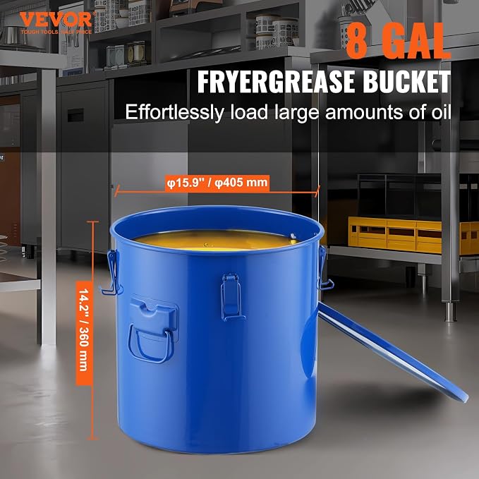 VEVOR Fryer Grease Bucket, 10 Gal Oil Disposal Caddy Carbon Steel Fryer Oil - Image 2