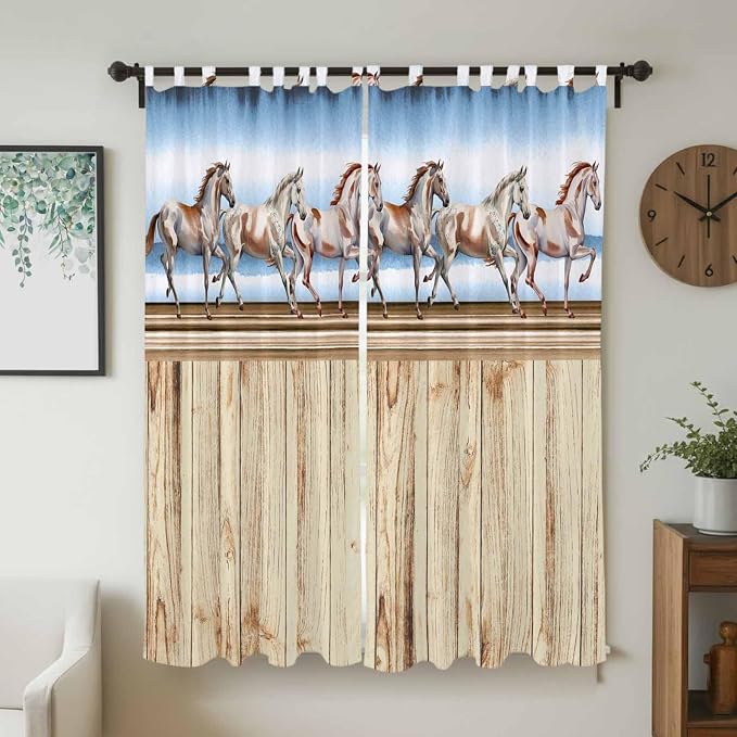 Western Horse Living Room Curtains 96 Inch Length, Window Curtains Tab Top - Image 2