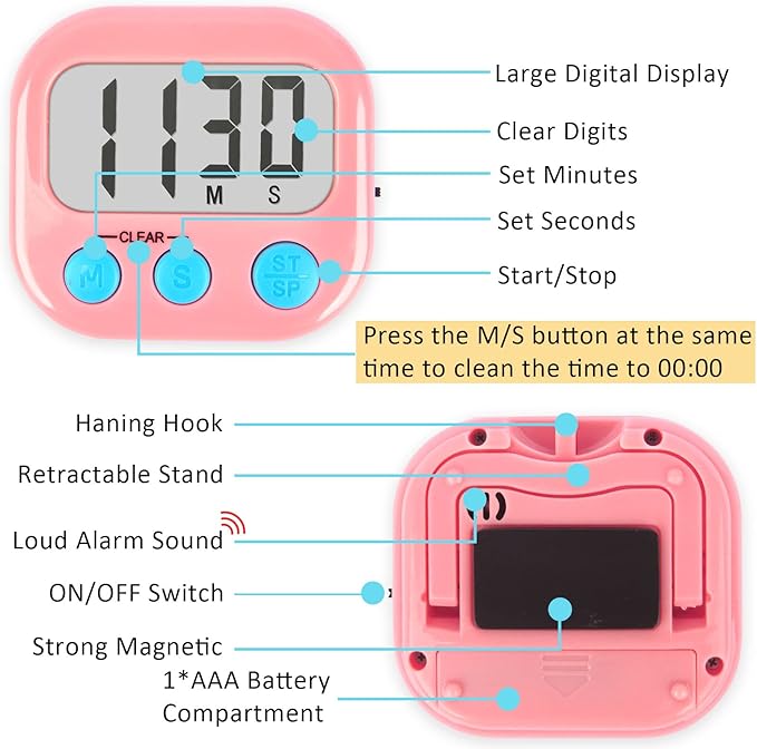Classroom Timers for Teachers Kids Large Magnetic Digital Timer Teacher Supplies 4 Pack-Pink White