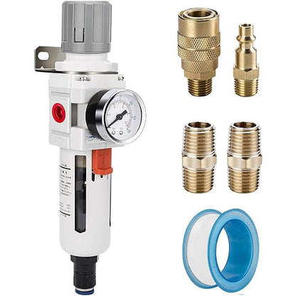 NANPU 1/2" NPT Compressed Air Filter Regulator Combo Piggyback, Auto Drain by NANPU