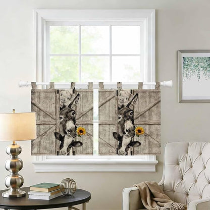 Funny Farm Animals Kitchen Curtains 36 Inch Length, Small Window Curtains Tab - Image 2