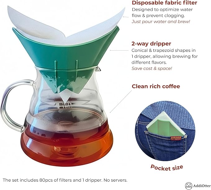 Pour-over Coffee Set for Home/Outdoor Adventures, Includes 80 Disposable Fabric - Image 3
