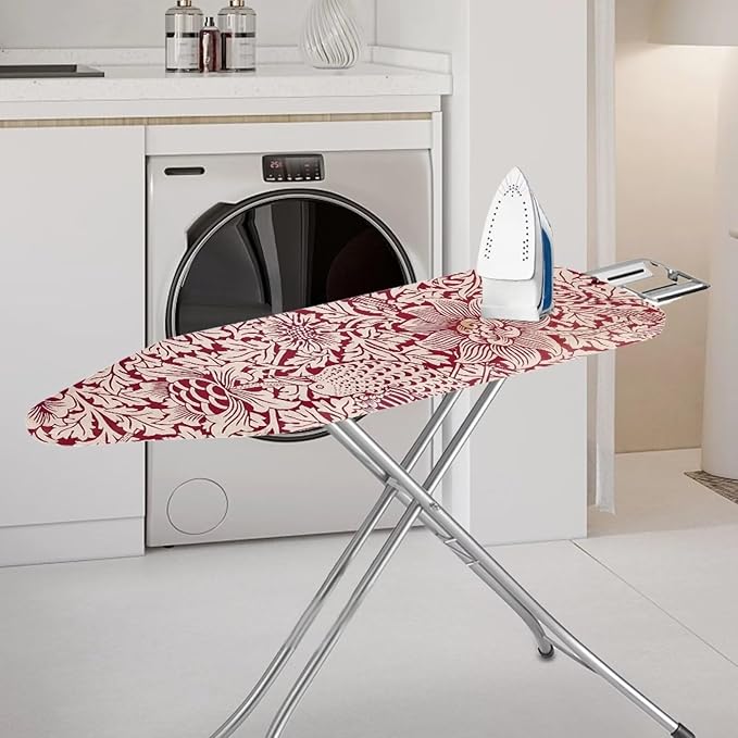 ZCFYGDX Vintage Red Floral Print Ironing Board Cover with Elastic Edge 3 Bottom Nylon Buckle Straps Breathable Resist Scorch Staining Suitable for Size-S Iron Board House William Morris Decor