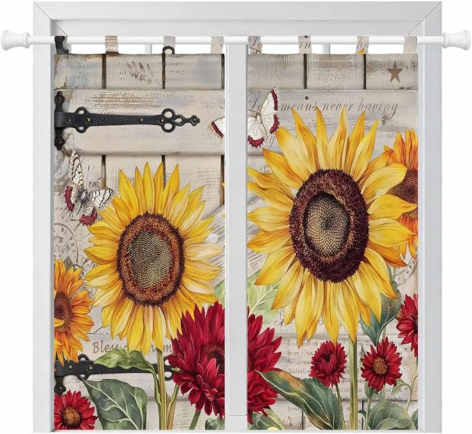 Red Yellow Sunflowers Bedroom Curtains 72 Inch Length, Window Curtains Tab Top by Unknown