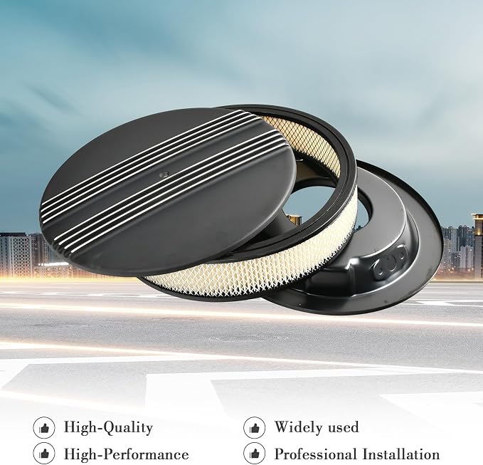 14 x 3 Inch Round Black Air Cleaner Kit Half Finned Drop Base Compatible - Image 5