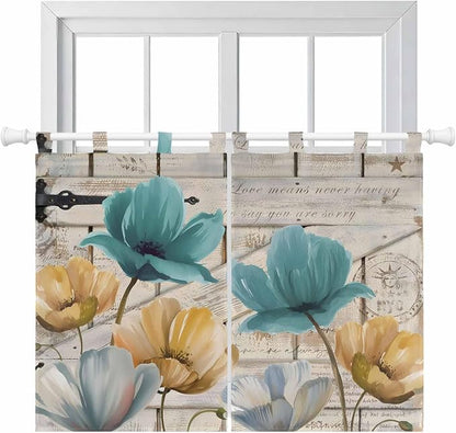 Watercolor Flowers Kitchen Curtains 45 Inch Length, Short Cafe Window Curtains by Unknown