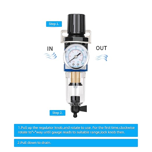 NANPU 1/4" NPT Compressed Air Filter Regulator Combo Piggyback, 5 Micron Brass - Image 4