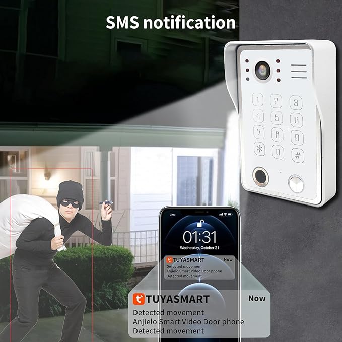 Wired Video Door Phone Kit Apartment Intercom System,10 Inch Touch Screen Monitor(Silver)with 1080P HD Doorbell Camera,Supporting Motion Detecting 5 in 1 Unlcking (2 Doorbell + 3 Monitor)