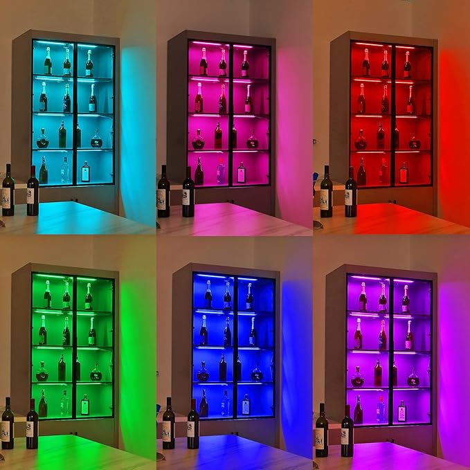 Under Cabinet LED Lights Kit. RGB Color Changing & Super Bright White Lighting. Dimmable with Remote. 6 pcs Linkable LED Light Strips with Power Supply, Extension Cords. Plug in. Max 24W. RGB + 5000K.