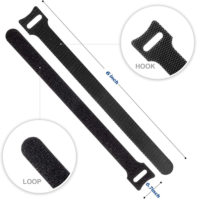 OneLeaf 80PCS Reusable Cable Ties, Black Adjustable 6-Inch Cord Organizer Ties, Multi-purpose Hook Loop Cable Management Wire Ties for Organizing Home, Office, Data Centers