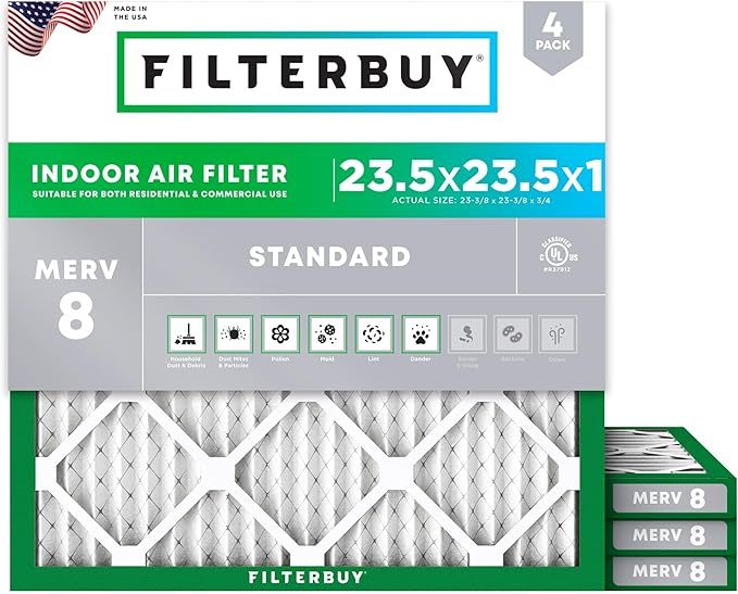 Filterbuy 23.5x23.5x1 Air Filter MERV 8 Essential Dust & Allergy Defense by Filterbuy