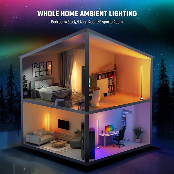 NEEWER Smart RGBW Floor Lamp, 1500lm LED Standing Corner Light Compatible with Alexa Google, APP Control/AI DIY/Music Sync/16 Million Colors, Ambience Lighting for Bedroom Living Room Home Decor, NF01
