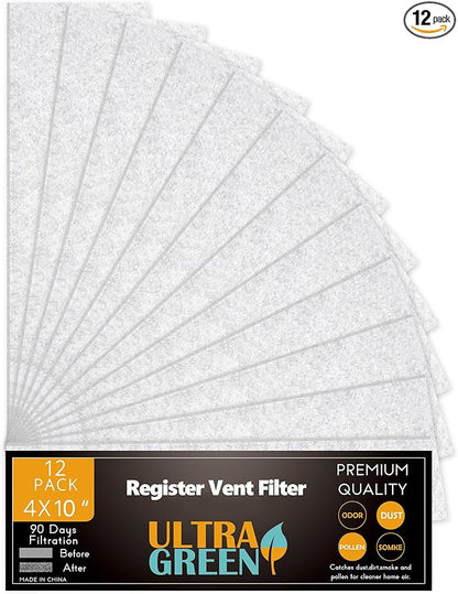 4 x 10 Inch Air Filter for Home Ceiling Thick 12-Pack, ULTRA GREEN Floor Vent by ULTRA+GREEN