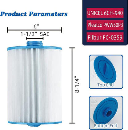 PWW50 Spa Filter, Replaces 6CH-940，Filbur FC-0359, Waterway Front Access Skimmer - Image 2