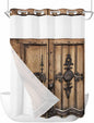 Wood Barn Door No Hook Shower Curtain by HELLOWINK