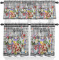 Spring Flowers Kitchen Curtain Set, Farmhouse Black Plaid Wood Grain Window by Unknown