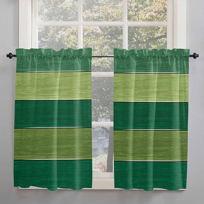 Farm Retro Green Wood Grain Window Valance Curtains, Rustic Wooden Plank by IDOWMAT