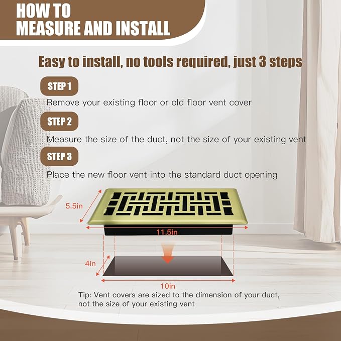 Floor Register Heavy Duty Walkable Steel Vent Register Brushed Gold Color 4X10 - Image 6