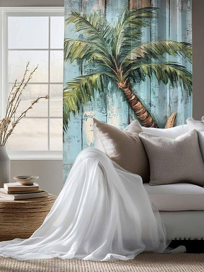 Sheer Curtains 63 Inch Length, Coastal Blue Green Tree Semi Sheer Curtains - Image 4