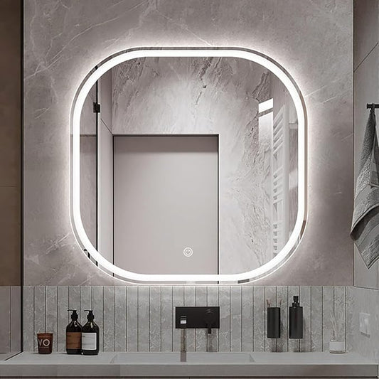 JSLJDM 500X500 mm Illuminated Backlit LED Bathroom Mirror, Wall Mounted by JSLJDM